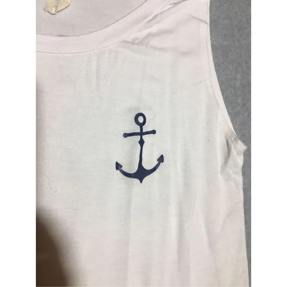 Womens French Pastry Top Anchor Nautical Sailor Ocean Beachy Boho Tie Detail - Picture 2 of 6